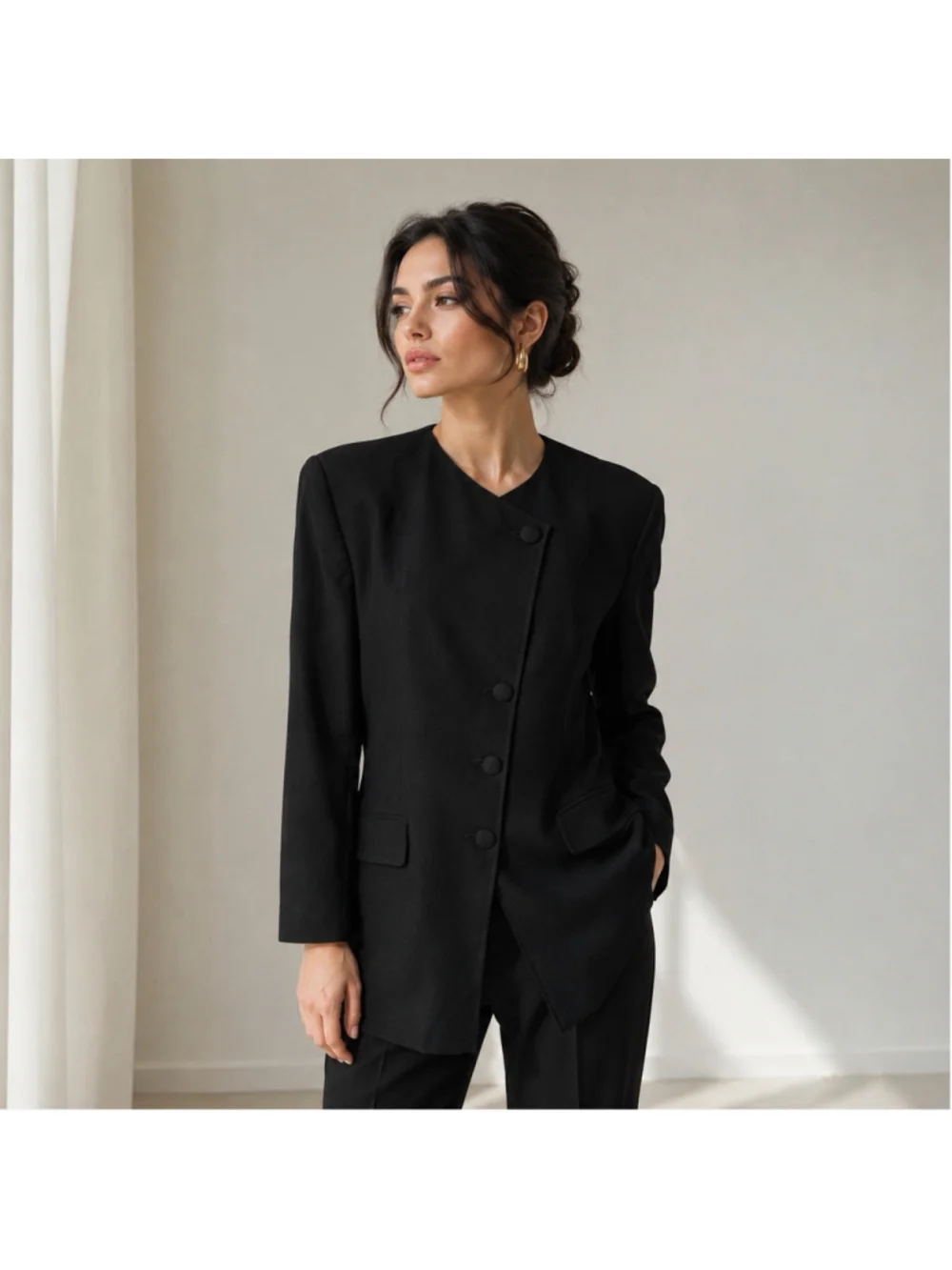 Christian Dior VTG Womens Black Asymmetrical Button Blazer Academia 18 Career